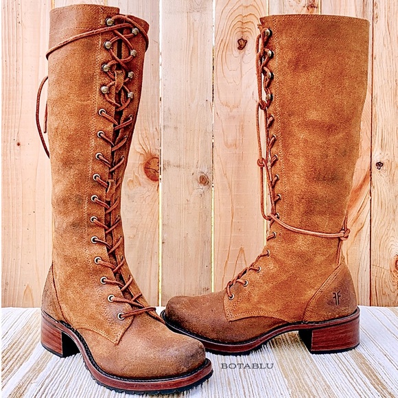 Frye Shoes - FRYE Campus Lace Up Boots Tall Knee High Zippered Brown Leather Western Boot 7.5
